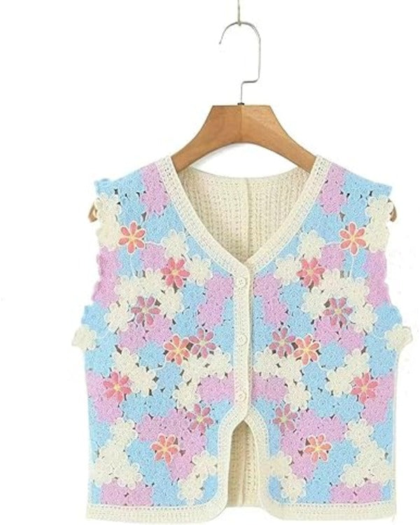 SkyMed S03 Multicolor Crochet Floral Vest