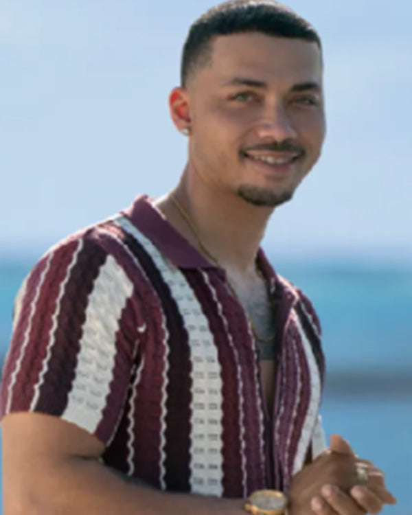 Temptation Island S06 Quentin Lawrence Maroon Crochet Shirt