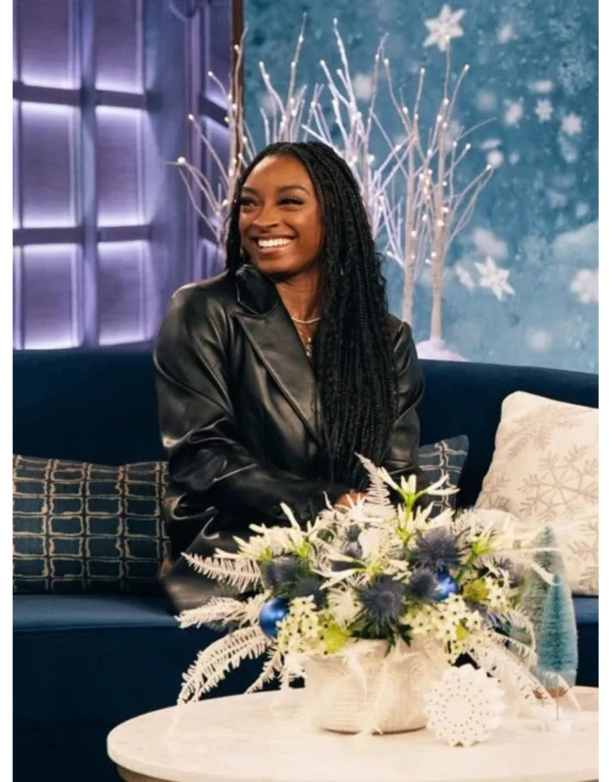 Simone Biles Black Leather Blazer