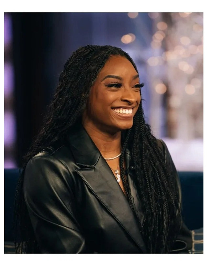 Simone Biles Black Leather Blazer