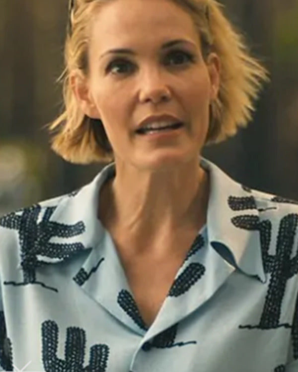 The White Lotus S03 Leslie Bibb Blue Cactus Print Shorts Set