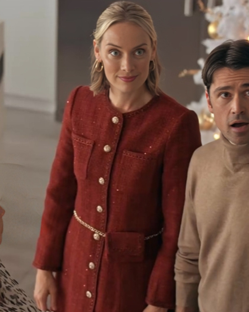 TheChristmasCharadeRachelSkarstenRedDressCoat