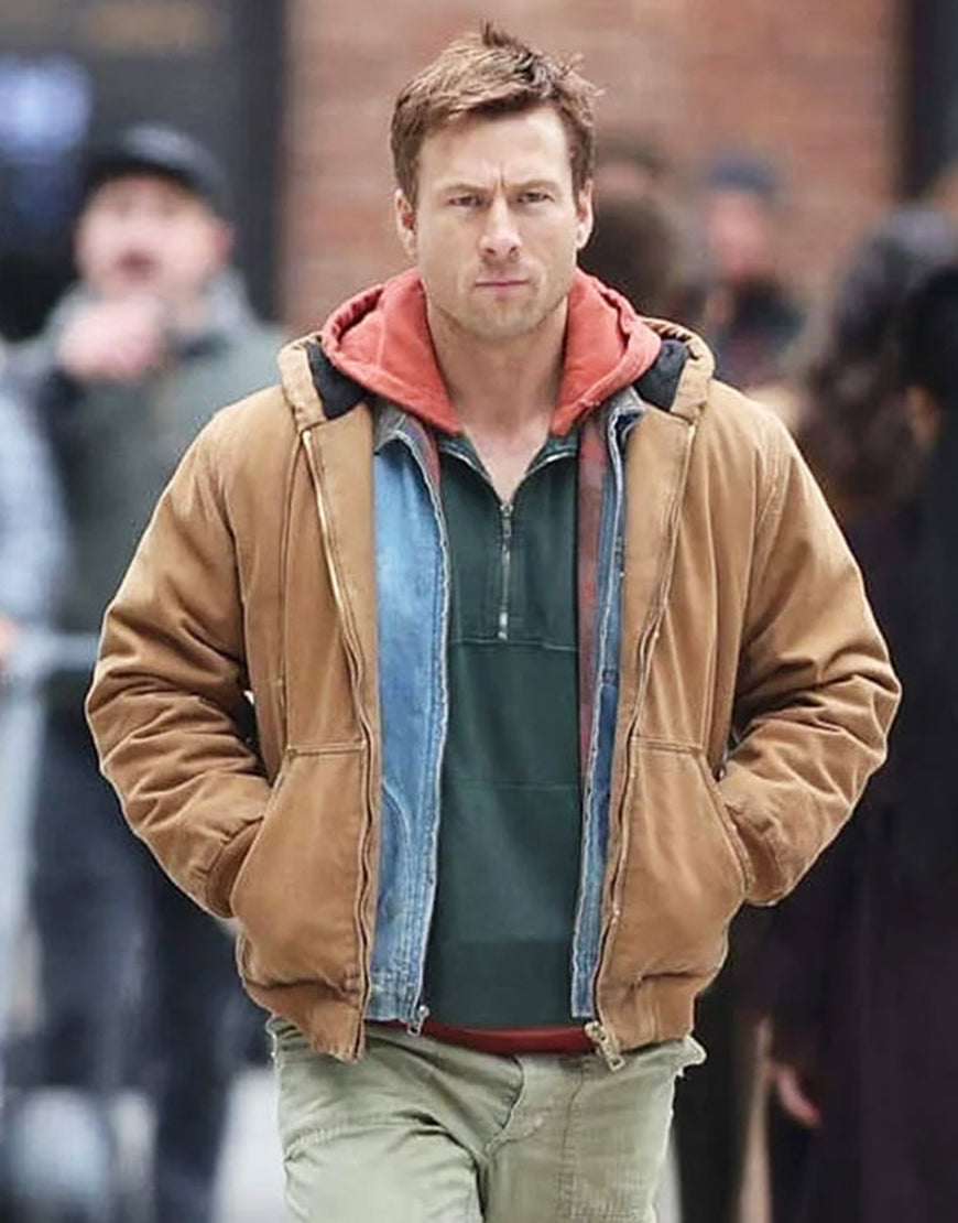 The Running Man 2025 Glen Powell Brown Jacket