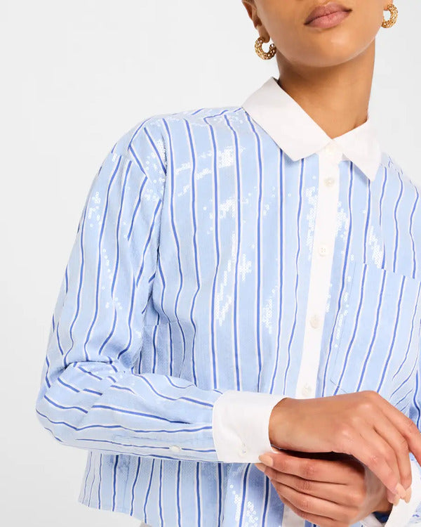 The Today Show 2025 Savannah Guthrie Blue Sequin Striped Shirt