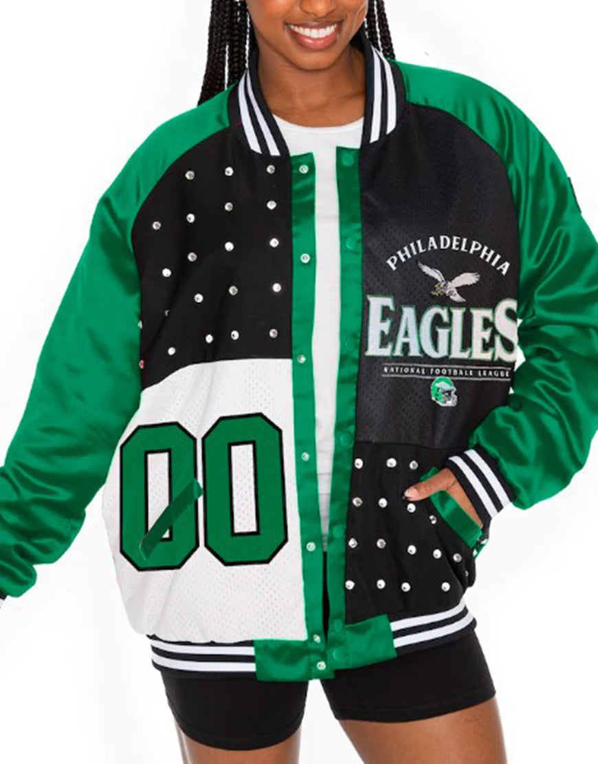 The View 2025 Sunny Hostin Eagles Embellished Bomber Jacket