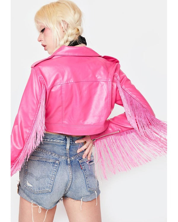 The Voice S27 Hailey Wright Pink Fringe Leather Jacket
