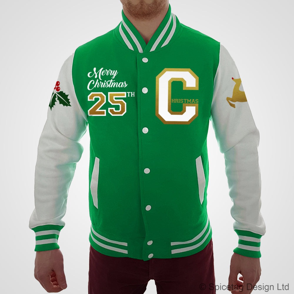 Merry Christmas Green Varsity Jacket