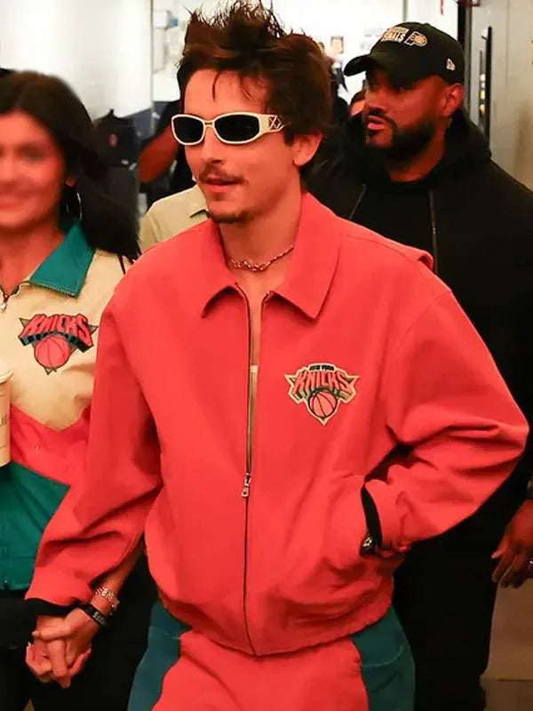 Timothée Chalamet Knicks Game Orange Jacket