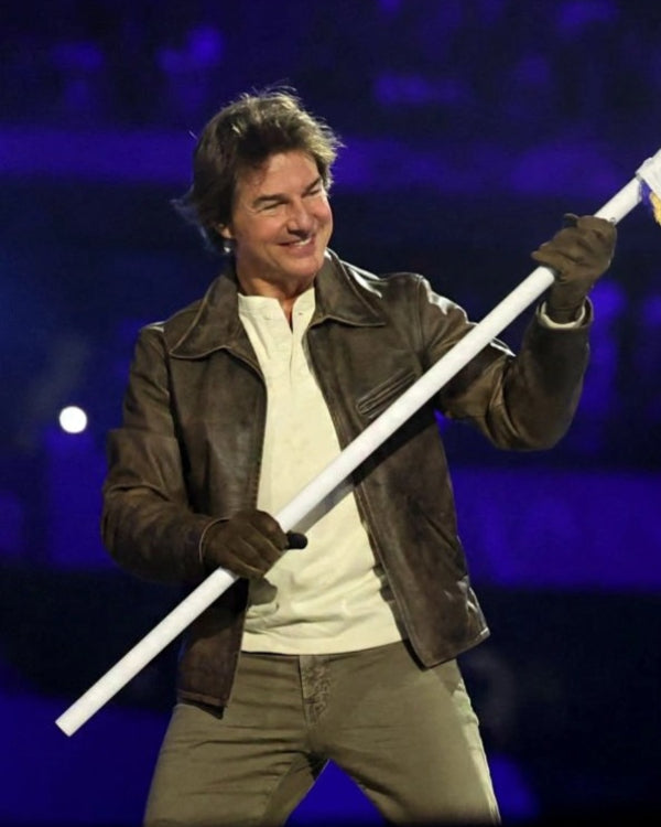 Paris 2024 Olympic Closing Ceremony Tom Cruise Leather Jacket