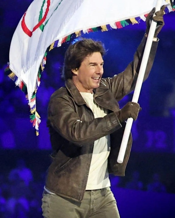 Paris 2024 Olympic Closing Ceremony Tom Cruise Leather Jacket