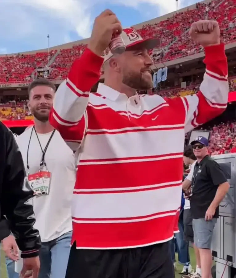 Travis Kelce Cincinnati vs Nebraska Game Striped Rugby Shirt