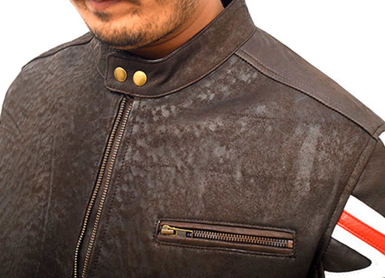 Union Jack UK Flag Logo Cafe Racer Leather Jacket
