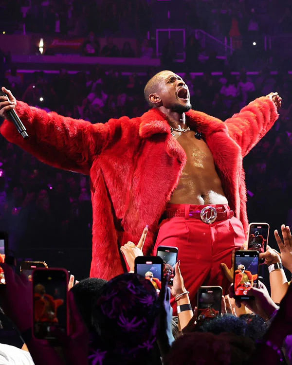 Usher 2024 Red Fur Coat