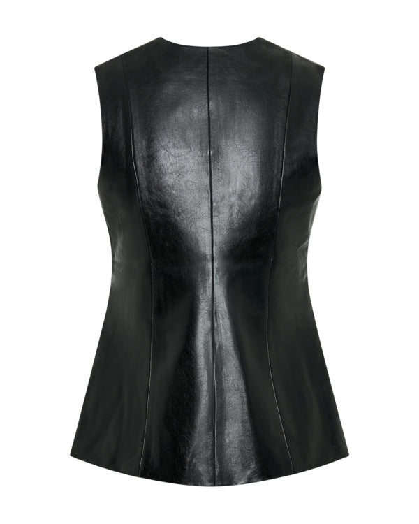 Vale Tudo 2025 Julia Palha Black Sleeveless Leather Vest