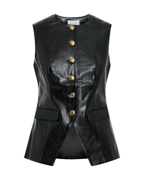 Vale Tudo 2025 Julia Palha Black Sleeveless Leather Vest