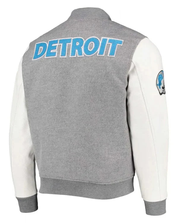 Varsity Detroit Lions Grey and White Jacket