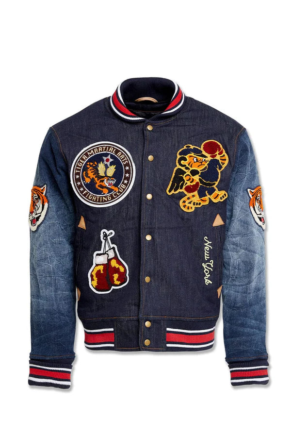 Crouching Tiger Denim Varsity Jacket