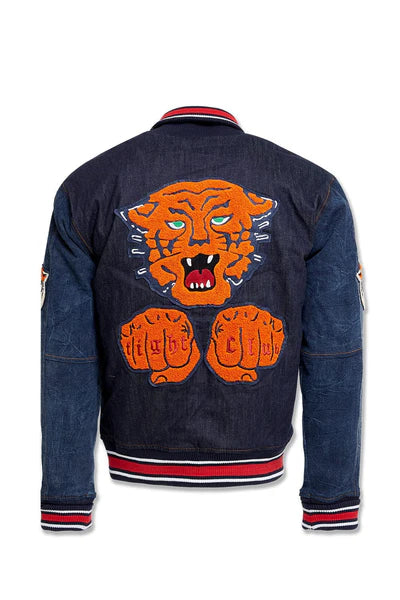 Crouching Tiger Denim Varsity Jacket