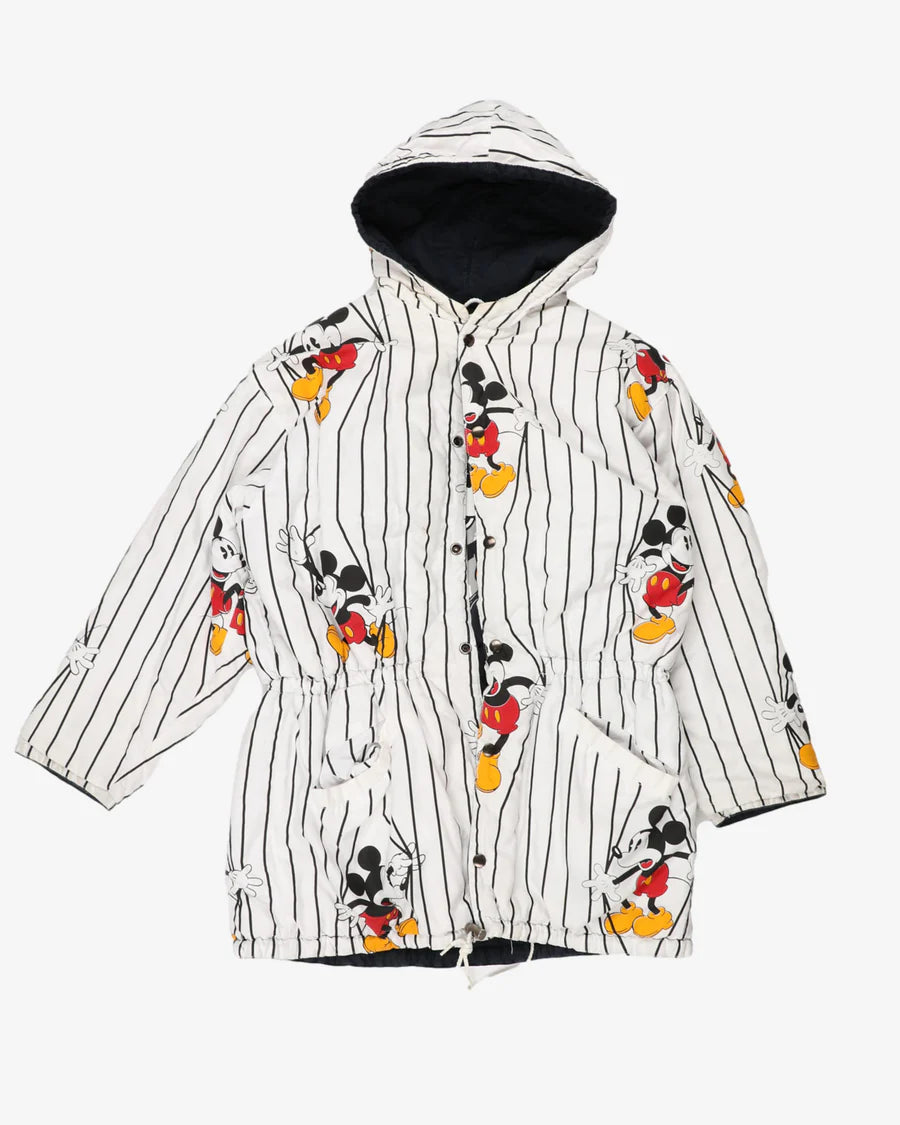 Mickey Mouse Blue White Reversible Padded Parka Jacket