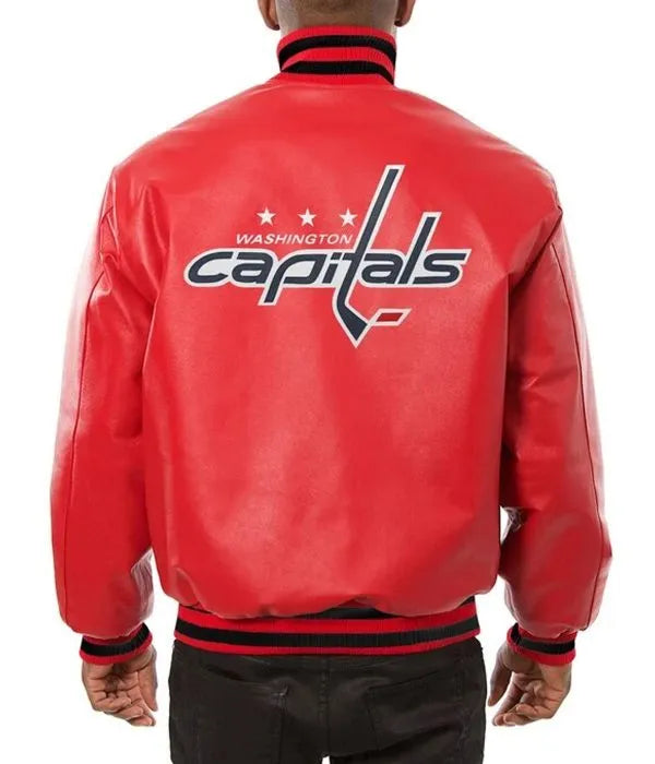 Washington Capitals Red Leather Bomber Jacket