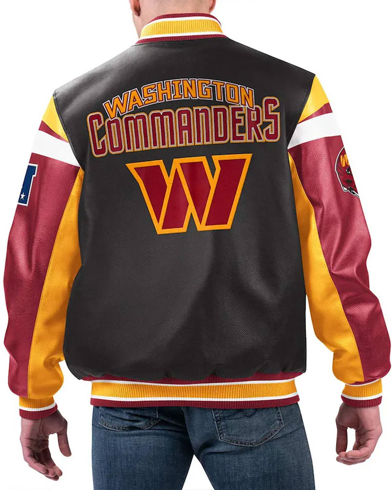Washington Commanders Black Varsity Full-Zip Leather Jacket