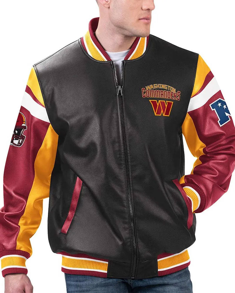 Washington Commanders Black Varsity Full-Zip Leather Jacket