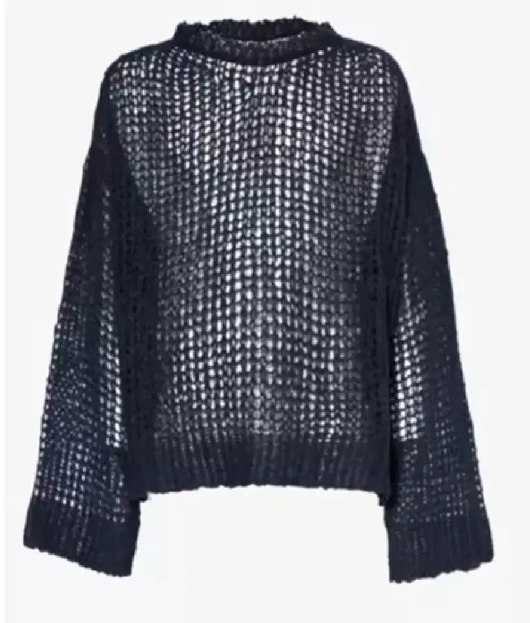 Wednesday S02 Jenna Ortega Black Open Knit Sweater