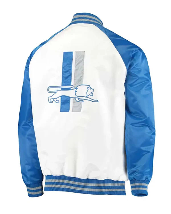 White/Blue Detroit Lions Clean Up Throwback Satin Jacket