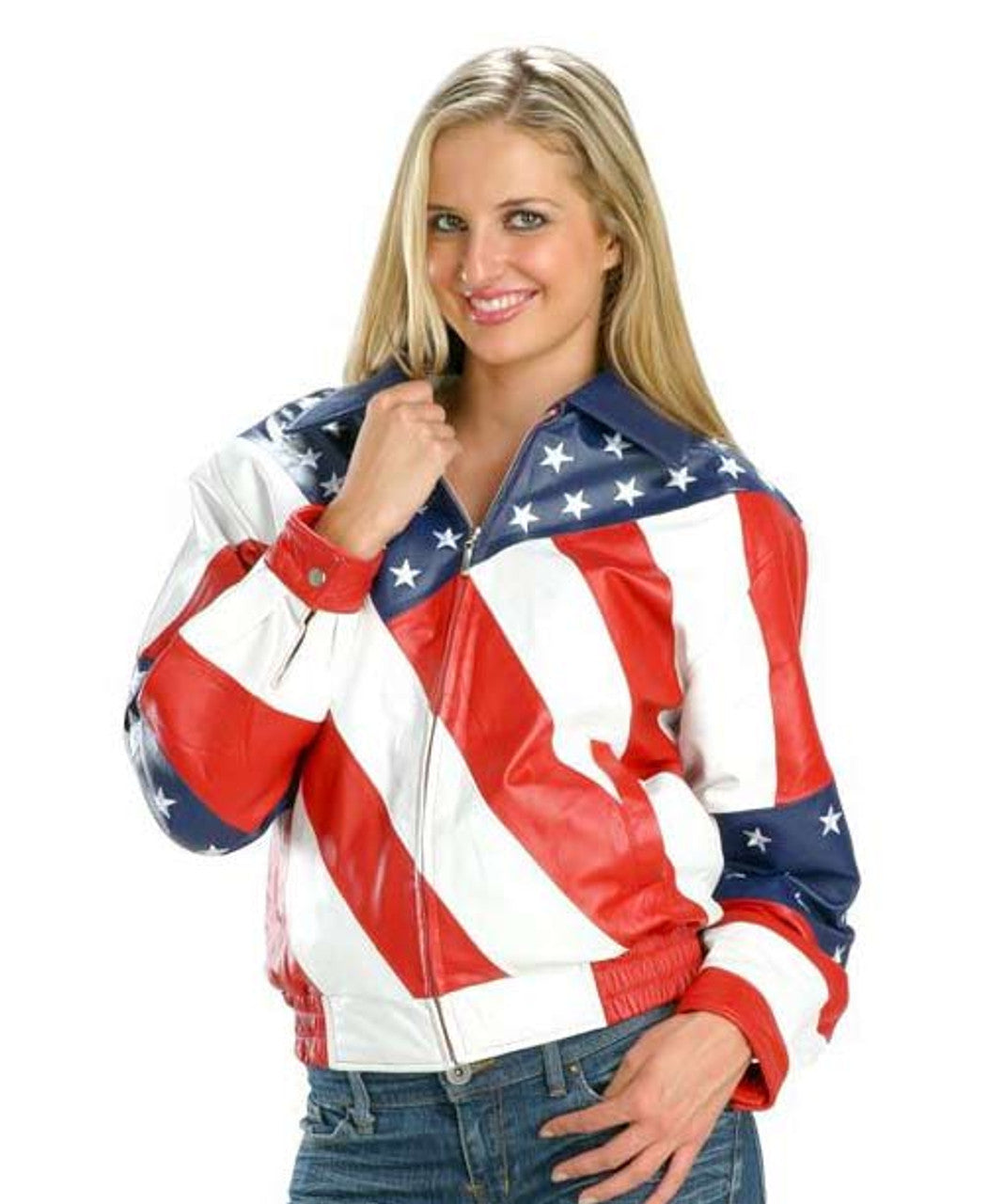 Women American Flag Leather Jacket