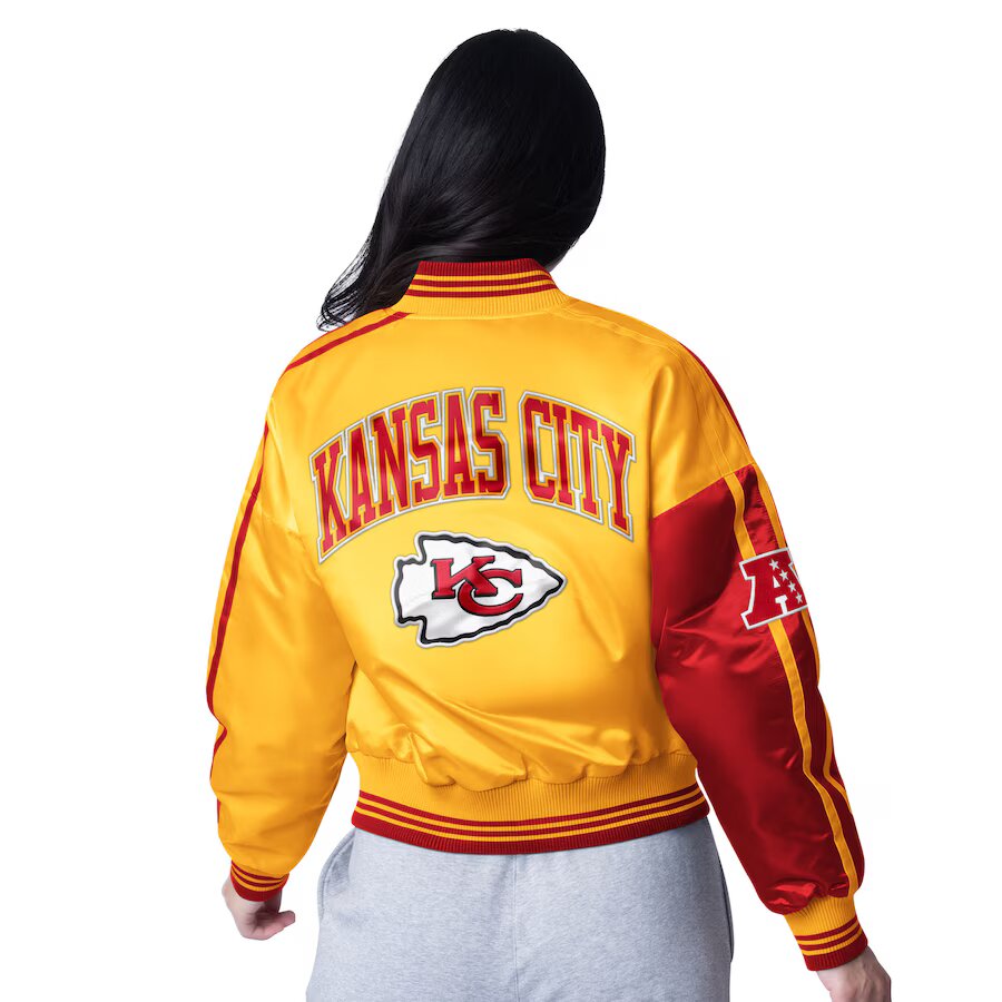 Women's Starter Red/Gold Kansas City Chiefs Zone Blitz Cropped Full-Snap Satin Jacket