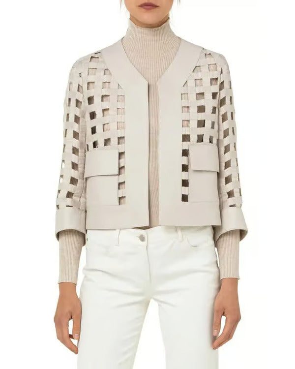 The Good Fight S06 Audra McDonald Leather Trim Grid Jacket