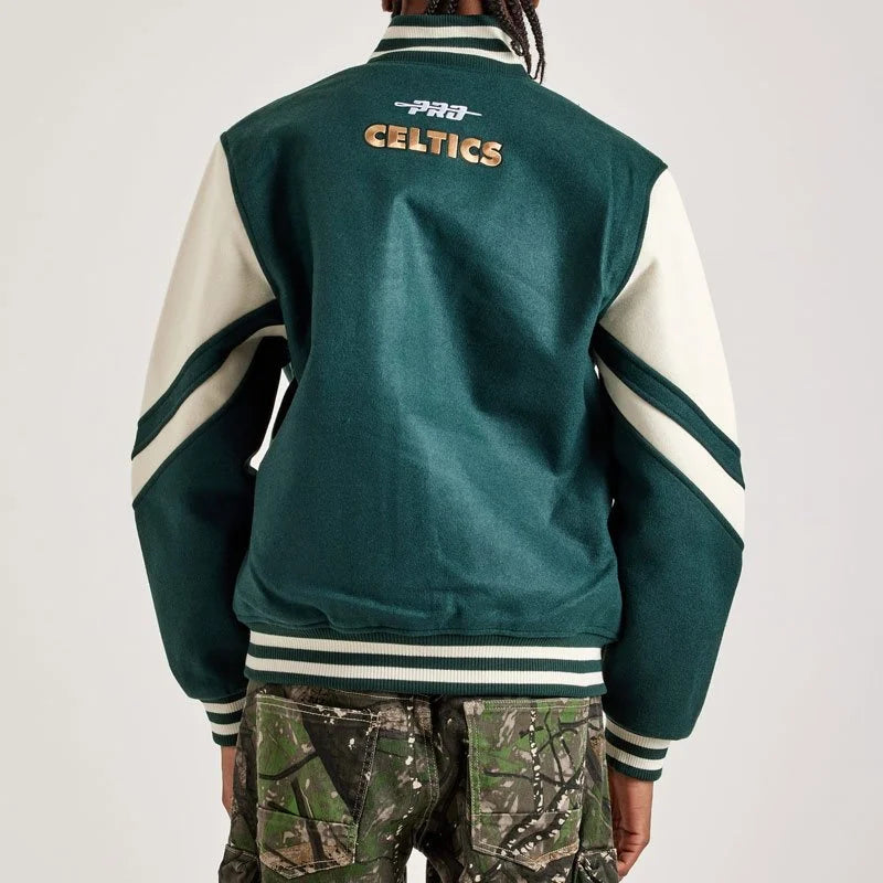 Boston Celtics Green and Off White Varsity Wool Jacket
