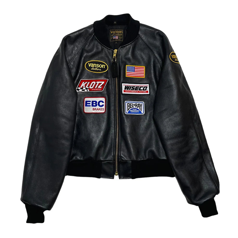 Vanson Leather Tjp Stadium Leather Jacket Black Pre-owned