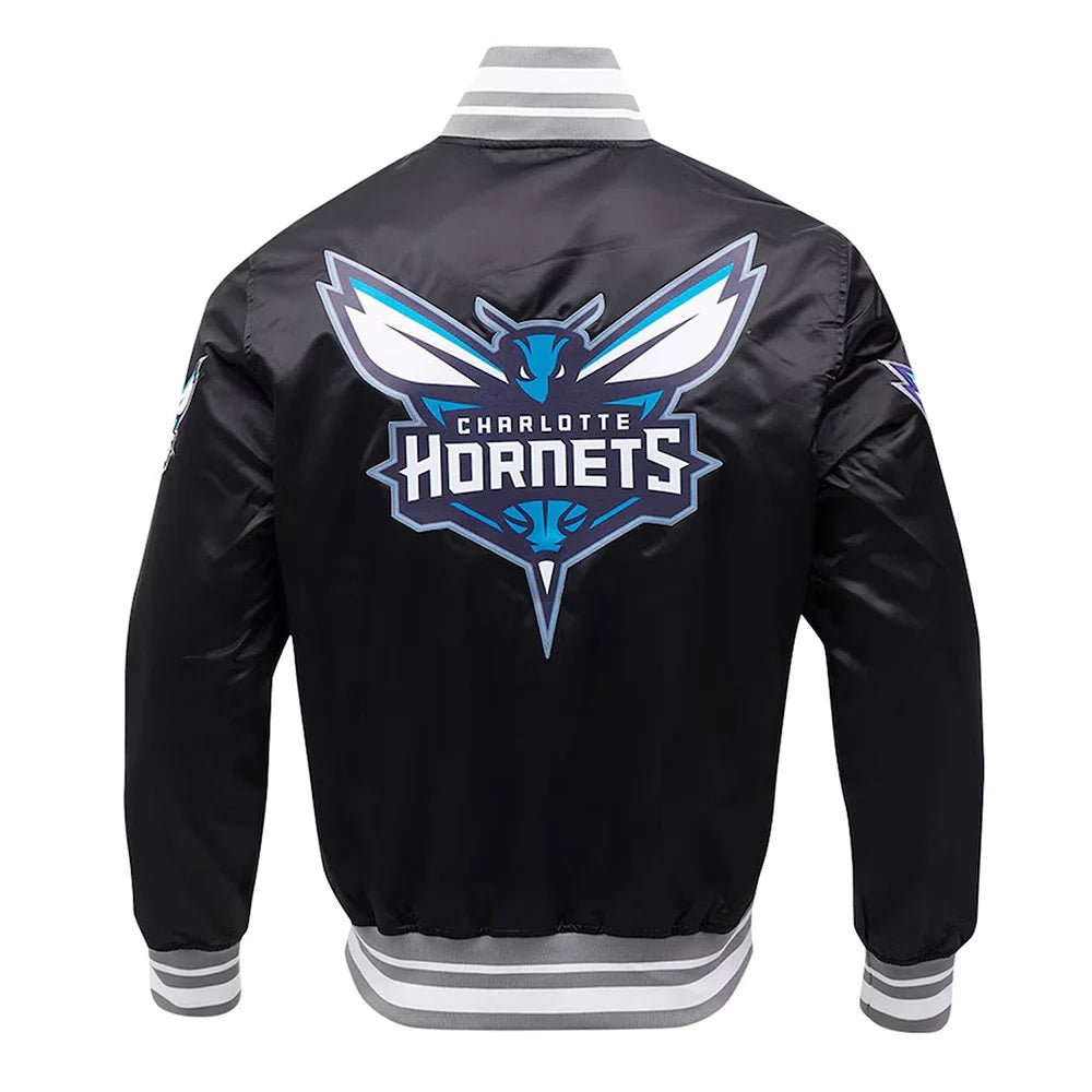 Charlotte Hornets Script Tail Black Satin Jacket
