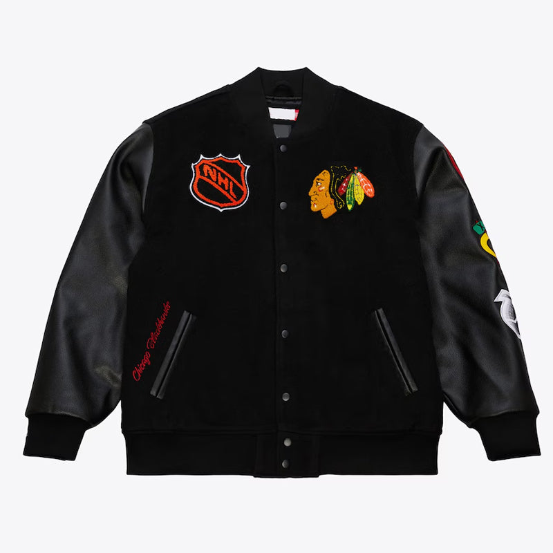 Chicago Blackhawks Black Out Team Logo Varsity Jacket