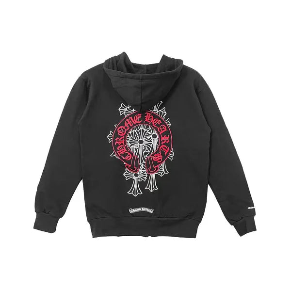 Chrome Hearts Red Horseshoe Logo Zip Up Hoodie