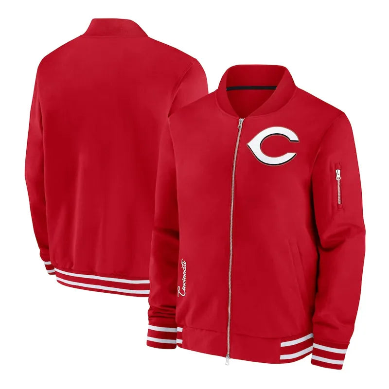Cincinnati Reds Full-Zip Red Bomber Jacket