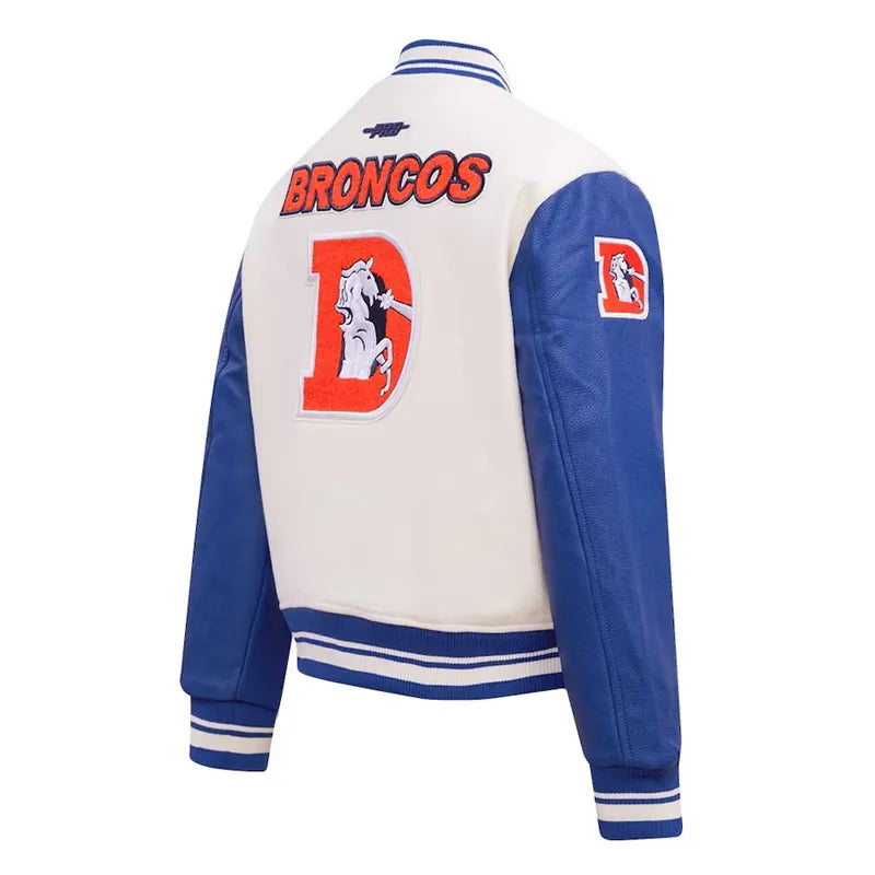 Denver Broncos Game Day Classics Cream Varsity Jacket