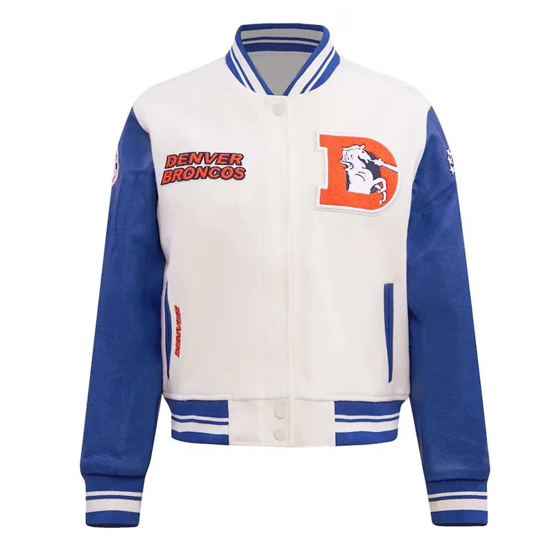 Denver Broncos Game Day Classics Cream Varsity Jacket