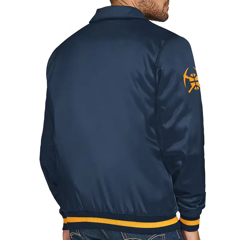 Denver Nuggets Stitch Applique Navy Satin Jacket
