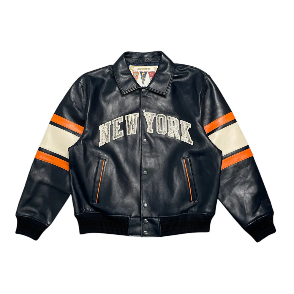 Avirex x Kith The New York Knicks Legend Leather Jacket Navy