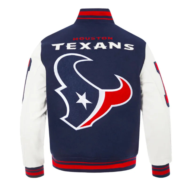 Houston Texans Mashup Classic Rib Navy and White Varsity Jacket