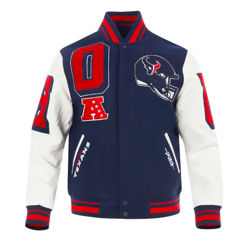 Houston Texans Mashup Classic Rib Navy and White Varsity Jacket