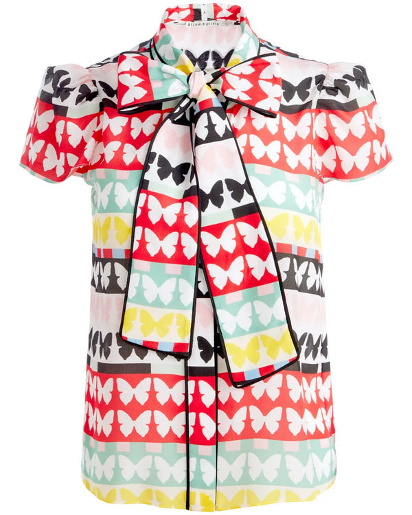 The View 2025 Alyssa Farah Griffin Butterfly Print Tie Neck Top