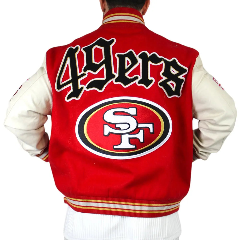 JH San Francisco 49ers Red and Off White Varsity Jacket