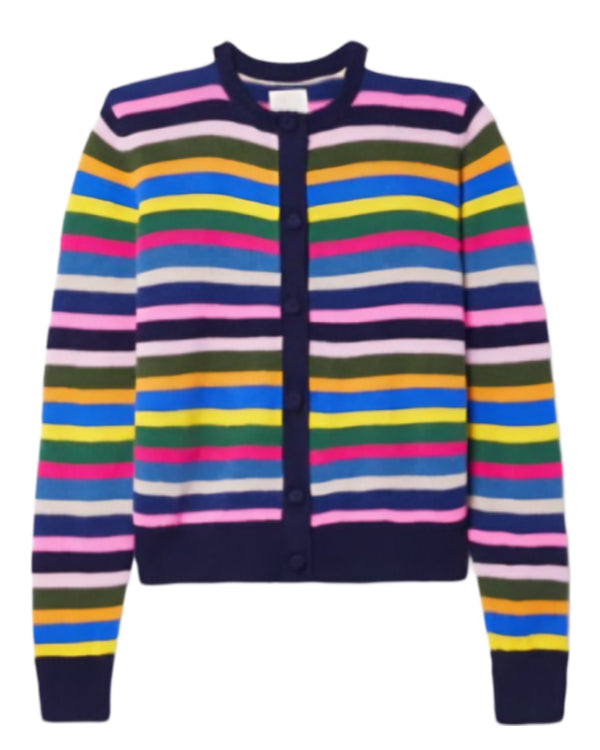 Shrinking Christa Miller Rainbow Striped Cardigan