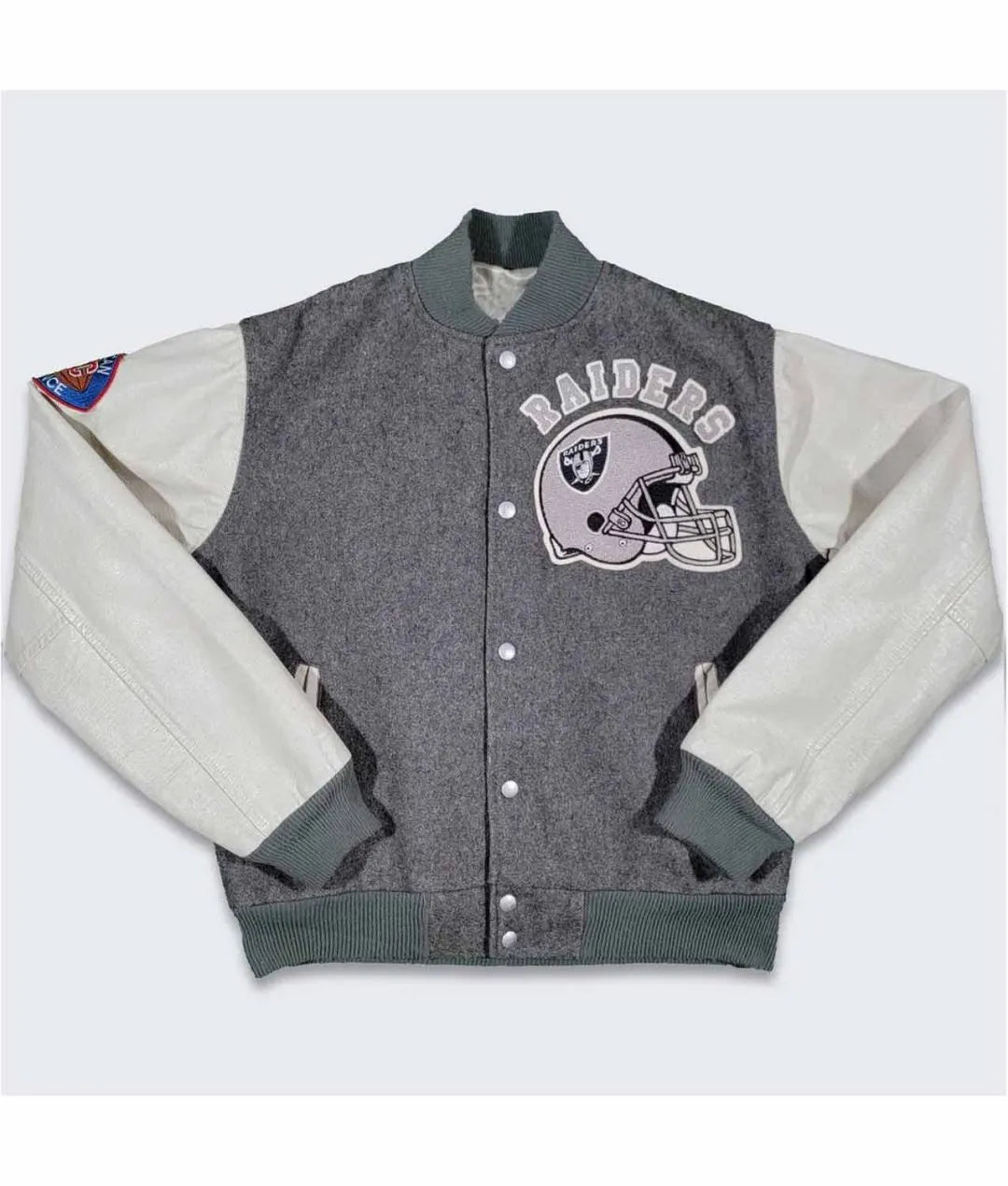 80’s LA Raiders Varsity Gray and Cream Jacket
