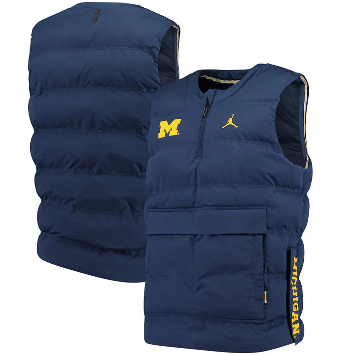 Men's Jordan Brand Navy Michigan Wolverines 23 Protect Shield Half-Zip Pullover Vest