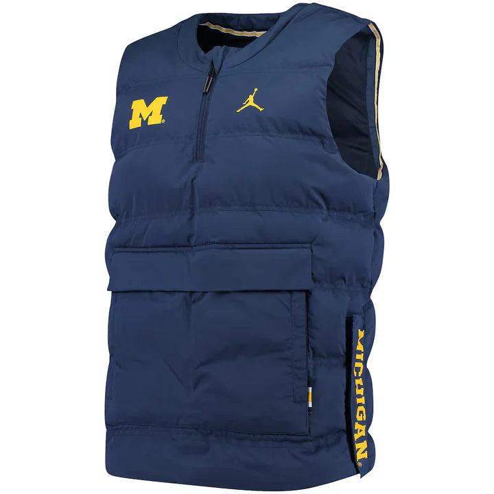 Men's Jordan Brand Navy Michigan Wolverines 23 Protect Shield Half-Zip Pullover Vest