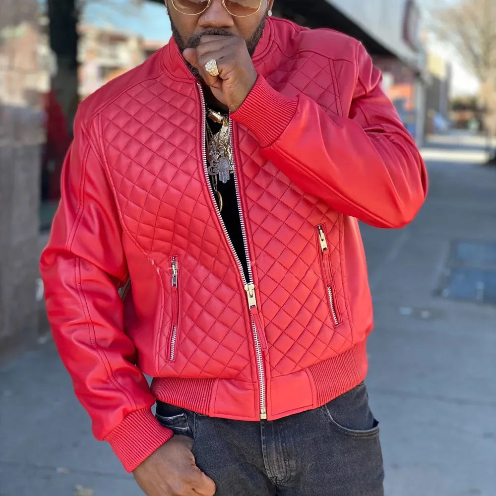 Men’s Quilted Bomber Leather Jacket